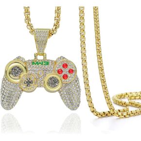 Bling Iced Out Gaming Console Pendant Chunky Cuban Link Chain Necklace,Thick Fake Diamond Unique Charm Men's Necklace,Cool Miami Hip-hop Rapper Disco Punk Jewelry Accessory 18"