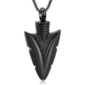 Stainless Steel Urn Necklace for Men - Arrowhead Memorial Pendant Cremation Ash Jewelry Bereavement Keepsakes Gift for Loss of a Loved One