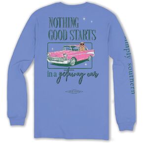 Simply Southern Nothing Good Starts in a Getaway Car - Classic Car - Dog - Adult Long Sleeve