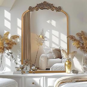 Gold Arched Mirror, 24"x36" Arch Mirror with Metal Frame, Arendahl Traditional Arched Mirror for Wall, Antique Decorative Wall Mirror for Bathroom, Vanity, Entryway