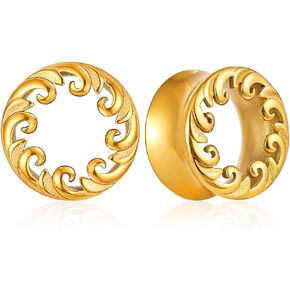1 Pair Classic Ear Gauges ocean waves design for Stretched Ears Hypoallergenic 316 Stainless Steel Ear cuff Tunels plugs 00G 8mm-16mm(0G-5/8'') Body Piercing Jewelry