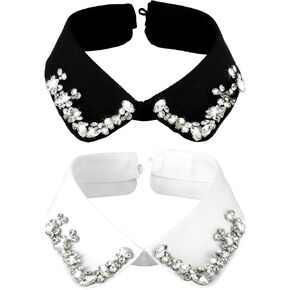 2 PCS Rhinestone Fake Collar Faux Collar Women Detachable Fake Collar Dickey Collar Shirt Collar Inserts for Women Faux Collar Shirt Fake Collar Womens White Black Classic Style Collar in Saudi Arabia