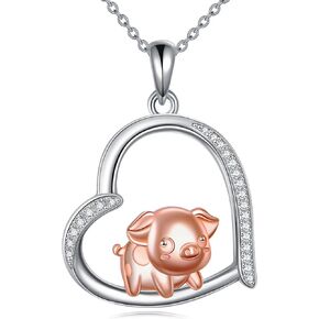 Pig Gift 925 Sterling Silver Pig Heart Pendant Necklace Pig Jewelry for Women Pig Lovers