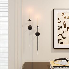 Candle Wall Sconce Set of 2, Large Twisted Wall Mount Metal Black Candle Holder Sconces Decor for Living Room Farmhouse Fireplace Wedding 23.5"