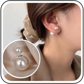 Boho Pearl Ear Jacket Earrings Round Pearl Stud Earrings Vintage Pearl Front Back Earrings White Pearl Stud Earrings Jewelry for Women