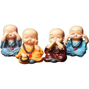 Baby Cute Monk Statue, Hear No Evil See No Evil Speak No Evil Do No Evil Statue, 4pcs Miniature Chinese Buddhist Monk Figure Home Car Decor
