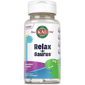 KAL Relax-a-Saurus, Stress Support Supplement for Kids, L-Theanine for Children with Herbal Stress Relief & Relaxation & Blend, Delicious Natural Grape Flavor, 60-Day Guarantee, 30 Chewables