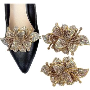 2Pcs Fabric Stereoscopic Flower 3.54*2.44inch Rhinestones Shoe Decoration Clip Shoe Decorative Accessories Metal Back Buckle Shoe Decoration Clips for Women Sandals High Heel Flat Wedding Party Daily Life