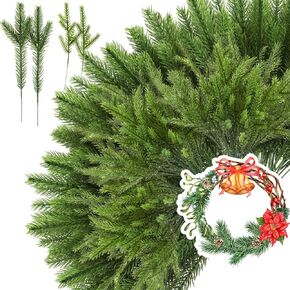 Syhood 50 Pieces Artificial Pine Branches, Christmas Tree Picks, Fake Christmas Greenery Filler for DIY Garland Wreath Home Vase Gift Decor, 2 Styles