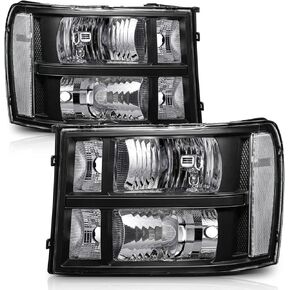 M-AUTO Black Factory Style Headlights Headlamps Assembly w/ 4 Pre-assembled 6000K LED Bulbs Compatible with 07-13 GMC Sierra 1500, 07-14 Sierra 2500 3500
