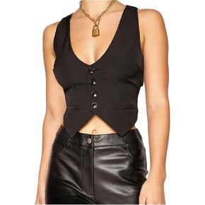 Women's V Neck Button Down Crop Vest Top Business Sleeveless Waistcoat Vintage Grunge Suit Vest Y2K Streetwear