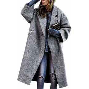 XSTH 2023 Womens Notch Lapel long Faux Wool Coat Single breasted Elegant Fall Winter Maxi Peacoat fashion jacket overcoat Grey 3X-Large