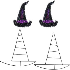 2/4 Pcs Witch Hat Metal Wire Wreath Frame Halloween Wreath Form Hanging Decorations for Garden Wall Door Decoration DIY Wreath Making Craft Accessories(2 Pcs Witch Hat)