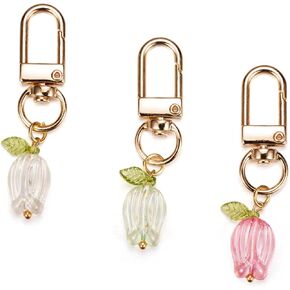 Acrylic Flower Strawberry Keychain Set 3 Packs Blue Green Pink Laser Rainbow Effect Cute Key Chain