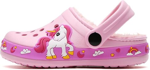 SECHRITE Toddler Kids Lined Clogs Garden Shoes with Fuzzy Fur Cartoon Slip On Mules Boys Girls Winter Warm Home Slippers Indoor Outdoor in Saudi Arabia