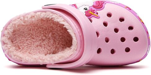 SECHRITE Toddler Kids Lined Clogs Garden Shoes with Fuzzy Fur Cartoon Slip On Mules Boys Girls Winter Warm Home Slippers Indoor Outdoor in Saudi Arabia