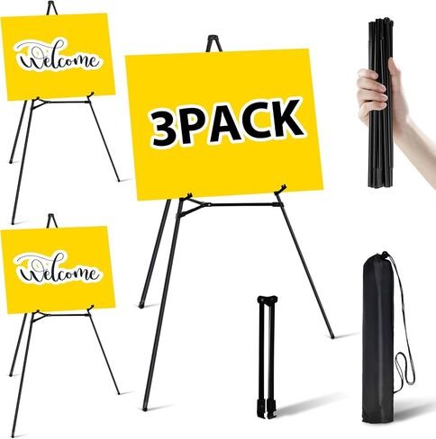 Easel Stand for Sign - 63 Inches Display Easel for Wedding Sign & Poster - Lightweight Portable Floor Easel for Picture - Adjustable Poster Easel with Carrying Case, Black 1 Pcs in Kuwait