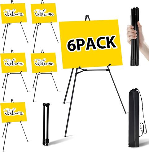 Easel Stand for Sign - 63 Inches Display Easel for Wedding Sign & Poster - Lightweight Portable Floor Easel for Picture - Adjustable Poster Easel with Carrying Case, Black 1 Pcs in Kuwait