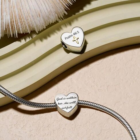 Bible Verses Heart Charm Religious Cross Bead for Pandora Bracelet in Kuwait