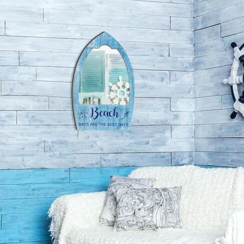 مرآة ديكور جدار الشاطئ من Yokeer مقاس 15.7 × 9.8 بوصة من الأكريليك مرايا ساحلية للجدار مرآة حائط ريفية بديكور بحري على شكل محيط لغرفة النوم والحمام وغرفة المعيشة in Kuwait
