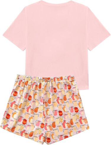 Rooscier Women's Pajama Set Short Sleeve Pjs Round Neck Print Tee With Shorts Sleepwear in Saudi Arabia