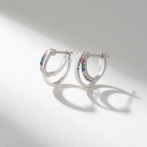 SWEETV Small Hoop Earrings 925 Sterling Silver Post,Hypoallergenic Huggie Earrings for Women,Cubic Zirconia Tiny Cartilage Earrings,10mm in Saudi Arabia