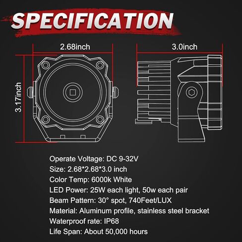3 Inch Round LED Pod Lights 50W Spot Amber Motorcycle Driving Lights Amber LED Pods Offroad Lights Round Fog Lights 2PCS for Motorcycle Truck Pickup UTV ATV SUV in Kuwait
