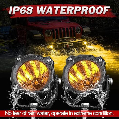 3 Inch Round LED Pod Lights 50W Spot Amber Motorcycle Driving Lights Amber LED Pods Offroad Lights Round Fog Lights 2PCS for Motorcycle Truck Pickup UTV ATV SUV in Kuwait