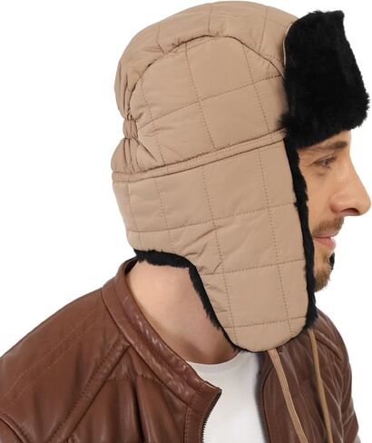 Shearling Sheepskin Ushanka Trapper Fur Hat - Men’s & Women’s Leather Aviator Winter Cap in Saudi Arabia