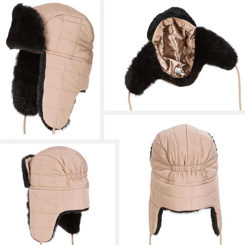 Shearling Sheepskin Ushanka Trapper Fur Hat - Men’s & Women’s Leather Aviator Winter Cap in Saudi Arabia