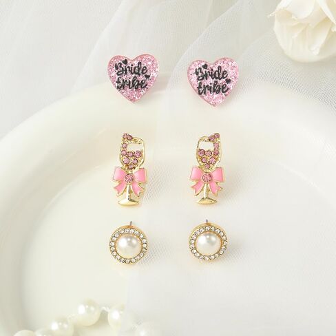 ماديسون تايلر 3 أزواج أقراط زفاف للعرائس | مجموعة أقراط لحفلات الزفاف | أقراط العروس لحفلة توديع العزوبية | هدايا العروس للاحتفال بالزفاف in Kuwait