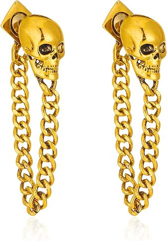 Gothic Skull Chain Stud Earrings for Women Men Vintage Ghost Skull Skeleton Tassel Drop Dangle Earrings Statement Jewelry in Saudi Arabia