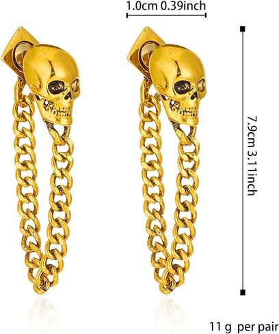 Gothic Skull Chain Stud Earrings for Women Men Vintage Ghost Skull Skeleton Tassel Drop Dangle Earrings Statement Jewelry in Saudi Arabia