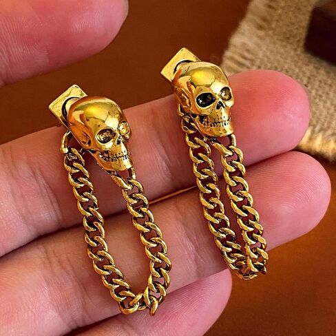 Gothic Skull Chain Stud Earrings for Women Men Vintage Ghost Skull Skeleton Tassel Drop Dangle Earrings Statement Jewelry in Saudi Arabia