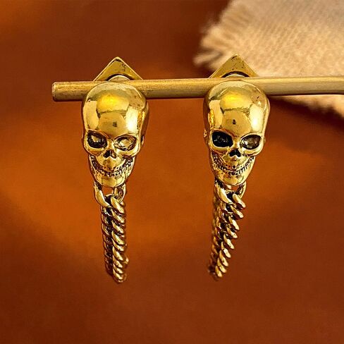 Gothic Skull Chain Stud Earrings for Women Men Vintage Ghost Skull Skeleton Tassel Drop Dangle Earrings Statement Jewelry in Saudi Arabia
