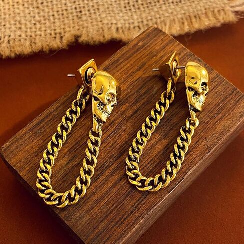 Gothic Skull Chain Stud Earrings for Women Men Vintage Ghost Skull Skeleton Tassel Drop Dangle Earrings Statement Jewelry in Saudi Arabia