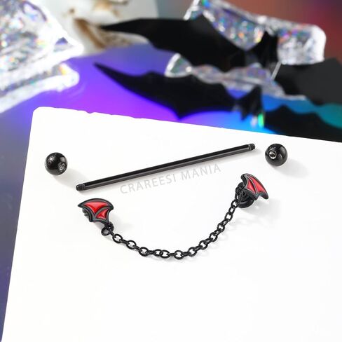 سم Crareesi هوس الهالوين الحديد الصناعي 316L الفولاذ المقاوم للصدأ ثقب المجوهرات الصناعية 14G الخفافيش الصناعية ثقب بار سلسلة الأقراط الصناعية in Kuwait