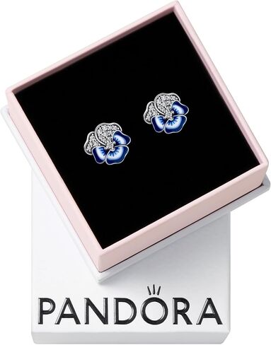 أقراط PANDORA Blue Pansy Flower - أقراط أنيقة للنساء - هدية رائعة لها - مصنوعة من الفضة الاسترليني والزركونيا المكعبة والمينا، مع صندوق هدايا in Saudi Arabia