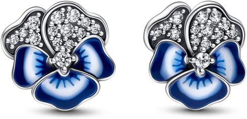 أقراط PANDORA Blue Pansy Flower - أقراط أنيقة للنساء - هدية رائعة لها - مصنوعة من الفضة الاسترليني والزركونيا المكعبة والمينا، مع صندوق هدايا in Saudi Arabia