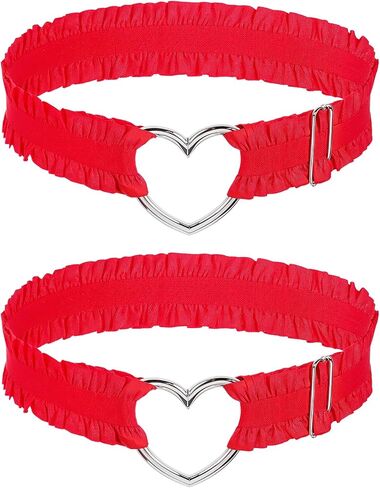 2 Pcs Adjustable Heart Lace Thigh Garter, Leather Leg Garter with Chains, Women's Adjustable Thigh Garter Belt, Lace Thigh Garter Red Heart Garters Belt, Elastic Leg Garters Belt for Women in Saudi Arabia