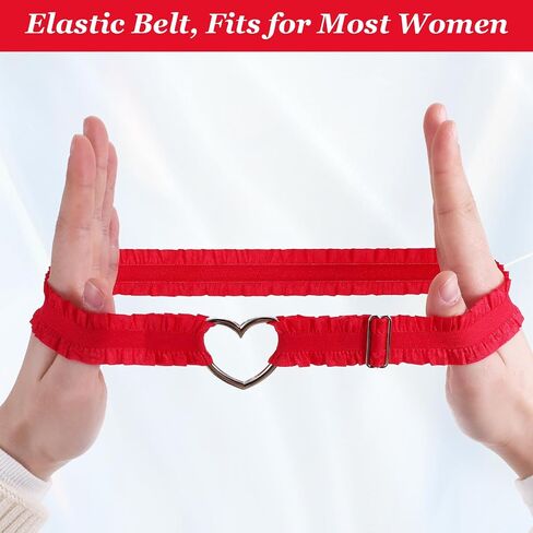 2 Pcs Adjustable Heart Lace Thigh Garter, Leather Leg Garter with Chains, Women's Adjustable Thigh Garter Belt, Lace Thigh Garter Red Heart Garters Belt, Elastic Leg Garters Belt for Women in Saudi Arabia