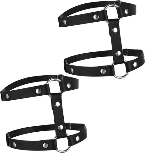 Leather Leg Harness, Adjustable Elastic 2 Rows Leather Leg Belt Ring Body Harness, Black Punk Garters Belts Gothic Thigh Holster Ring Body Chain Accessories Jewelry for Women in Saudi Arabia