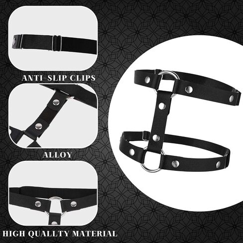 Leather Leg Harness, Adjustable Elastic 2 Rows Leather Leg Belt Ring Body Harness, Black Punk Garters Belts Gothic Thigh Holster Ring Body Chain Accessories Jewelry for Women in Saudi Arabia