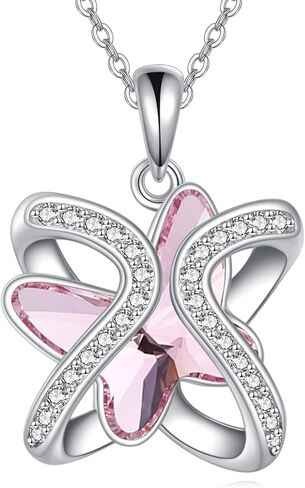 Infinity Butterfly Crystal Necklace for Women Sterling Silver Butterfly Pendant with Swarovski crystal Blue Butterfly Gifts for Butterfly Lovers butterflies White Birthstone Jewelry Gifts in Kuwait