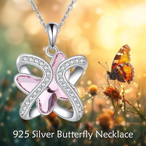 Infinity Butterfly Crystal Necklace for Women Sterling Silver Butterfly Pendant with Swarovski crystal Blue Butterfly Gifts for Butterfly Lovers butterflies White Birthstone Jewelry Gifts in Kuwait