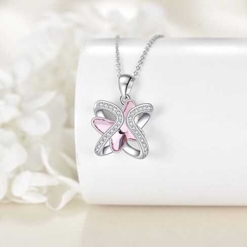 Infinity Butterfly Crystal Necklace for Women Sterling Silver Butterfly Pendant with Swarovski crystal Blue Butterfly Gifts for Butterfly Lovers butterflies White Birthstone Jewelry Gifts in Kuwait