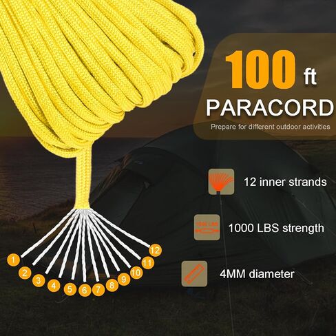 CooBigo Paracord Rope 1000lb,4mm 12 Strand Parachute Cord,100ft Blue Paracord for DIY Weave Bracelet/Lanyards,Tent Camping,Hiking,Survival,or Others Outdoor Gear in Saudi Arabia
