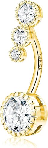 VERAMI 14G 925 Sterling Silver Belly Button Rings For Women 12mm Bar Navel Ring Round Cubic Zirconia Belly Rings Clear CZ Navel Rings Piercing in Kuwait