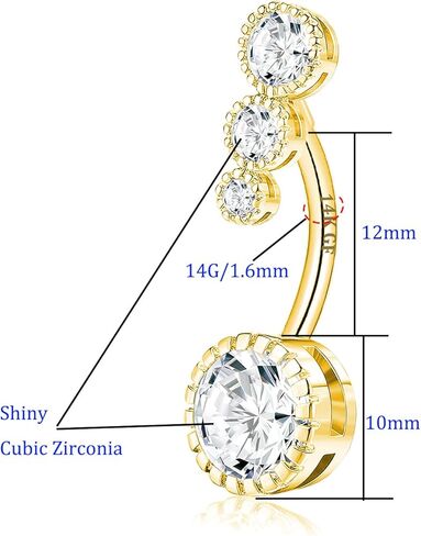 VERAMI 14G 925 Sterling Silver Belly Button Rings For Women 12mm Bar Navel Ring Round Cubic Zirconia Belly Rings Clear CZ Navel Rings Piercing in Kuwait