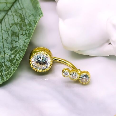 VERAMI 14G 925 Sterling Silver Belly Button Rings For Women 12mm Bar Navel Ring Round Cubic Zirconia Belly Rings Clear CZ Navel Rings Piercing in Kuwait